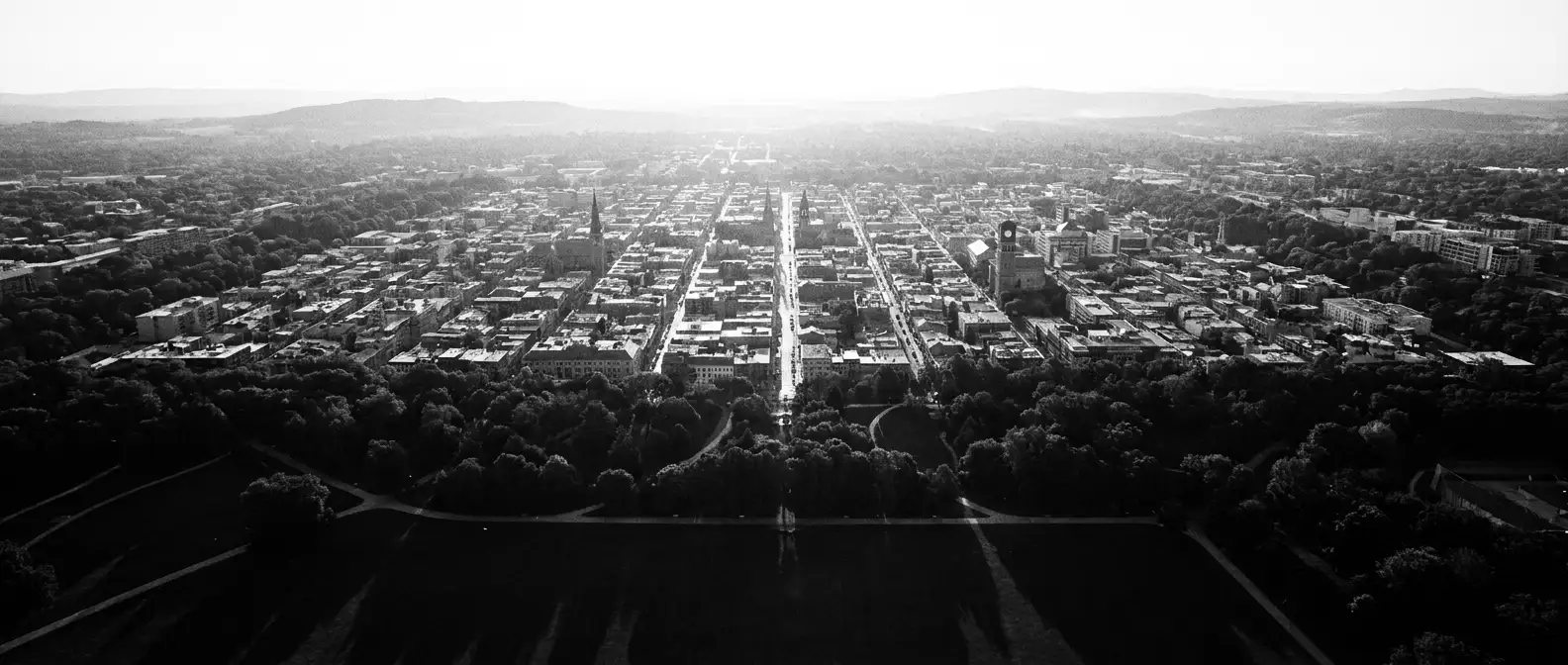 Aerial view of the Adelaide city grid ringed by parklands, representing AI search visibility for Adelaide businesses